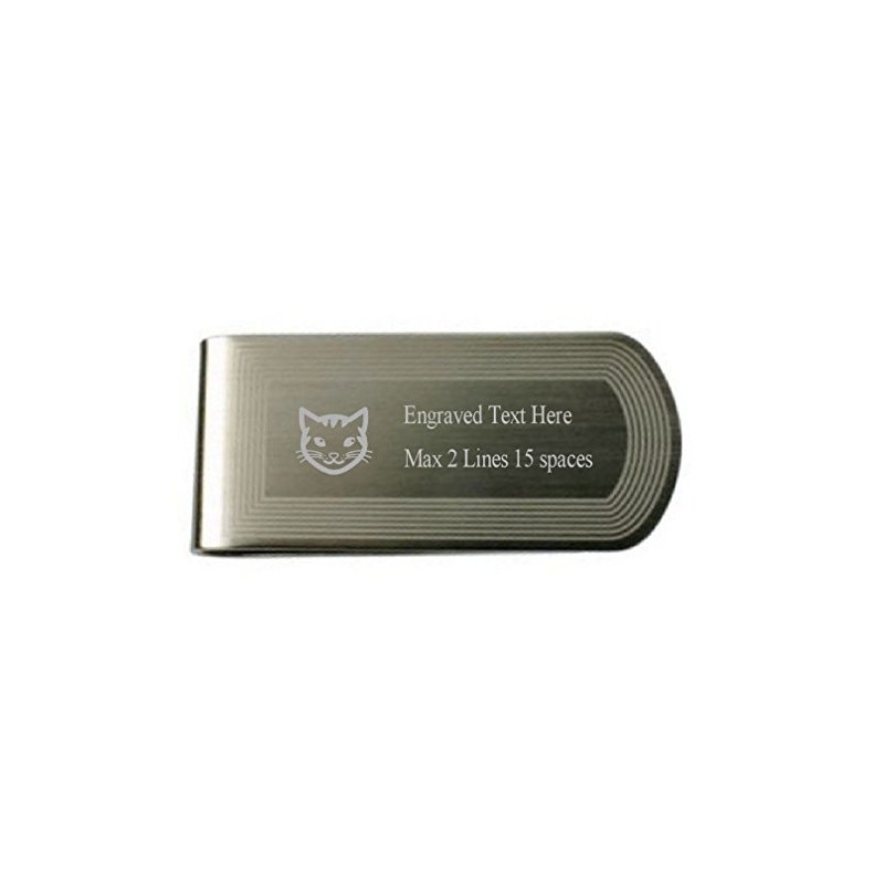 Feline Pet Cat Money Clip Engraved Own Text in Bag