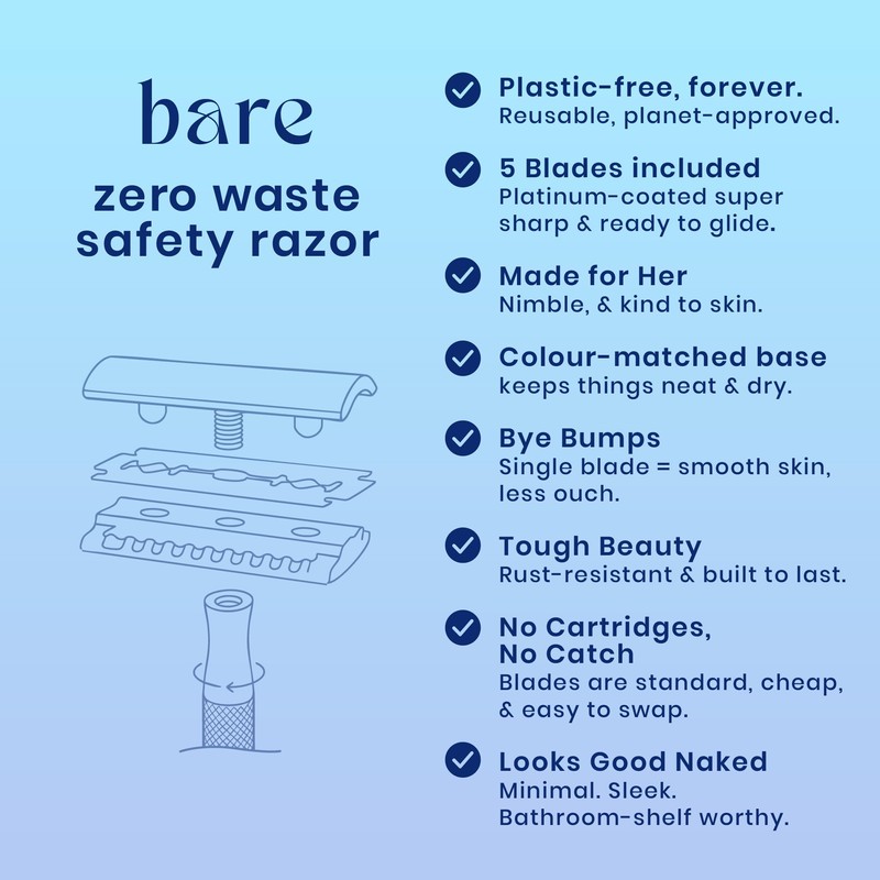 Ultra-Minimal Safety Razor – Light Blue - Reusable, Zero Waste