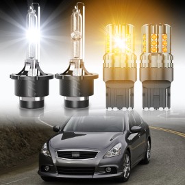 CHUSYYRAY For Infiniti G37 Sedan 10-13 HID LED Headlights Hi/Lo + Turn Signal Light Bulbs