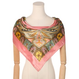 Elerevyo Women's Satin Square Scarf, 35" Large Paisley Symmetric Silk Like Hair Scarf Head Sleeping Wrap Bandanas 90x90cm/35.4x35.4 inches Pink