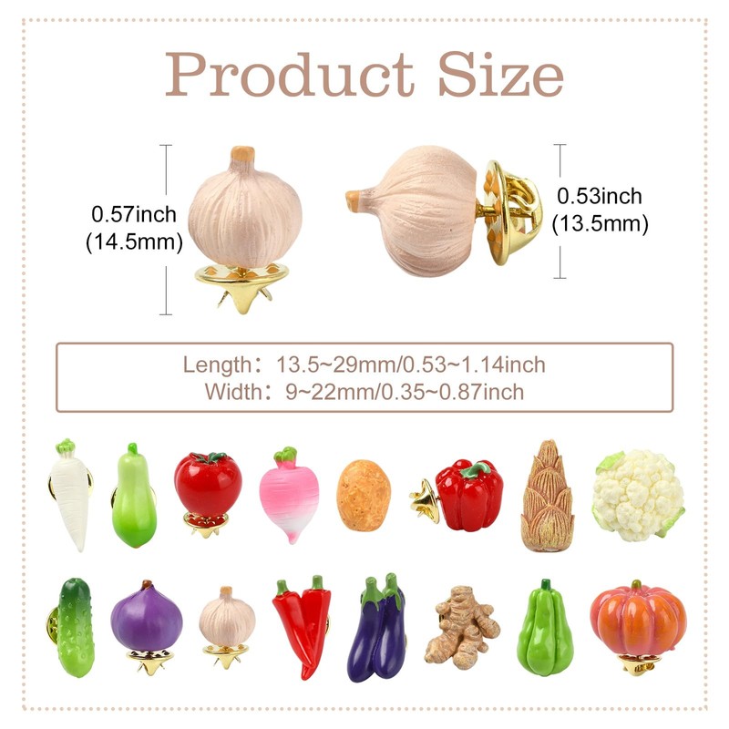 Airssory 16 Styles Resin Vegetable Lapel Pin Backs Tomato Chili