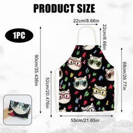 Novstuf Cooking Apron Cartoon Black White Cat Pattern Aprons Adjustable Cartoon Apron Made of Linen Waterproof Kitchen Apron for Men and Women Bib Apron for Home, Restaurant, Style 6, One size fits