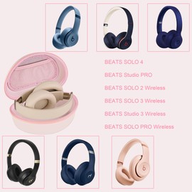 stukcaze Portable Headphone Case for Beats Studio Pro, Solo 4, Solo 3, Studio 3, Over Ear Headphone Hard Shell Case, On Ear Headphone Case with Mesh Pocket for Cable (Pink)