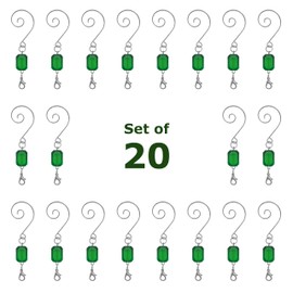 BANBERRY DESIGNS Christmas Ornament Hooks - Green Acrylic Gem - Silver Wire S-Hook with Lobster Claw Clasp - Set of 40-3" H
