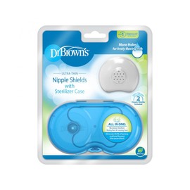 Dr. Brown's Protector de pezón con funda esterilizadora tamaño 1, hasta 24 mm, para dificultades de cierre, pezones planos/invertidos, protector de pezones de silicona