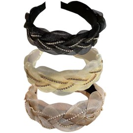 Pack of 3 Headbands for Women Hair Boho Wrap Tie Fashion Hair Bands Elastic Twist Hair Scarf Pretty Bow Tie Hair Bands Wide Alice Hair Bands for Women UK and Girls (LaceDE)