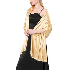 Atxnn Women's Scarf Silk Satin Stole Elegant Neckerchief for Evening Dress Wedding Bridal Party Soft Shoulder Scarf for Summer Spring, gold