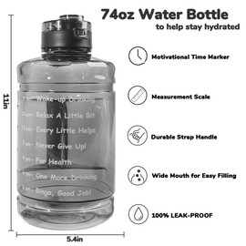 QD.SUZEE Half Gallon Water Bottle,74oz Large Water Jug with Motivational Time Marker & Strap & Handle,Large-Capacity leakproof water bottles for Travel Sport Gym Outdoor（Clear