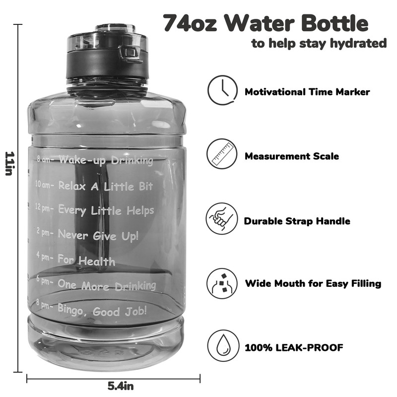 QD.SUZEE Half Gallon Water Bottle,74oz Large Water Jug with Motivational
