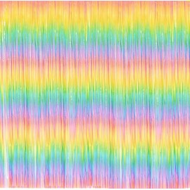 Fachoige 3.2ft x 6.6ft Metallic Tinsel Foil Fringe Curtains Wedding for Birthday Engagement Bridal Shower Bachelorette Holiday Celebration Party Decorations (M-Rainbow, 3 Pack)