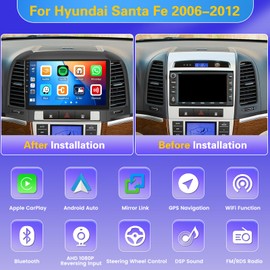 Fuluku【8 Core 4+64GB】 Android 13 Car Stereo for Hyundai Santa Fe 2006-2012 with Wireless Carplay Android Auto, 9" Touch Screen Radio Dash Kit GPS Navigation WiFi Bluetooth 5.0 SWC Mic Backup Camera