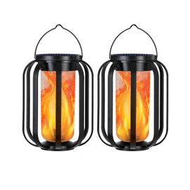 Solar Lantern Outdoor Lights,2 Pack Waterproof Solar Powered Lanterns with Flickering Flame,Hanging Lantern Decorative for Outside,Solar Powered Outdoor Lights for Yard Garden Patio Yard Decor