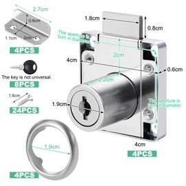 Faankiton 4PCS Cam Lock with 8 Keys, 22mm Security Cabinet Lock, Zinc Alloy Security Cupboard Drawer Lock for Cupboard, Furniture, Cabinet, Mailbox, Drawer (Silver)