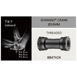 bikesmart Token T47 Threaded Bottom Bracket Black for Shimano 24mm Steel Bearing