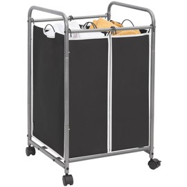 STORAGE MANIAC Laundry Sorter 2 Section, 90 L Laundry Hamper with Wheels, Laundry Basket Sorter, Laundry Separator Hamper, Laundry Organizer, 2 Bag Laundry Cart with Wheels and Removable Bags, Black