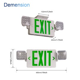 GZRUIYANG Exit Sign with Emergency Lights Green, LED Emergency Exit Light with Battery Backup, UL 924 Certified, AC 120/277V, Commercial Emergency Lights Combo for Business - 2 Pack