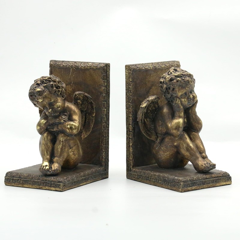Lukitas Angel Book Ends, Heavy Duty Decorative Bookends, Nonskid Book