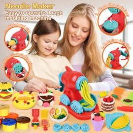 3-in-1 24 Cans Playdough Set for Toddlers Kids, Play Kitchen Ice Cream Hamburger Noodle Maker Playdough Sets for Kids Ages 3 4 5 6 7 8, Arts Crafts Play Food Toys for Boys Girls Birthday Party Favors
