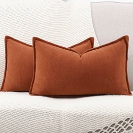 Madizz Textured Chenille Cushion Covers Set of 2 Super Soft Decorative Throw Pillow Covers Boho Pillowcases Modern Home Decor for Sofa Bedroom 12x20 inch, 30x50 cm, Rust