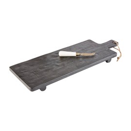 Mud Pie Black Footed Serving Board Set; board 8" x 21 1/2" | knife 5 1/2"