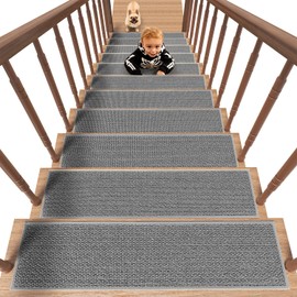 PADOOR Non Slip Stair-Treads,Rubber Backing Stair-Runners for Wooden Steps,15PCS Residue Free Carpet Stair Treads for Kids and Dogs 8"x30" Grey