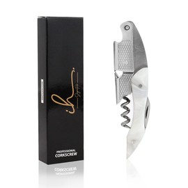 IH Signature, Sacacorchos de Camarero Sumiller Profesional - Acero Inoxidable de alta resistencia, resina multitono Sistema Doble Palanca Amortiguada y Cortador lámina, destapador. (Blanco lunar)