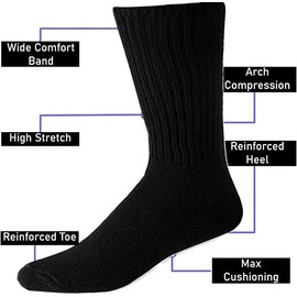 DreamNights 10 Pairs Mens Sport Socks Rich Cotton Cushioned Classic Tennis Crew Sock For Everyday Gym Running Sport 6-11