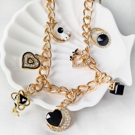 FengFaer Bag Charm Chain,Elegant Black Zircon Handbag Chain - 32 Inch Alloy Purse Strap for Women, Modern Minimalist Bag Accessory (Black zircon)