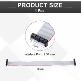 MECCANIXITY 4 Pcs IDC Flat Ribbon Cable, 2.54mm Pitch 25mm Width 10cm Long 20 Pin FC to FC Flat Ribbon Connector Jumper Wire for PC, LED Displays