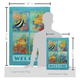 Breeze Decor Tropical Fish Collage Kit Coastal Sea Creatures Nautical Ocean Outdoor Summer Marine Decoration Banner Small Yard Gift Double-Sided, House & Garden Flags Set w/Flagpole, Made in USA