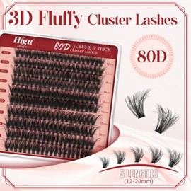 Higu clace Fluffy-Lash-Clusters, 200Pcs Cluster-Lashes 80D Individual-Lashes Cluster Soft& Reusable Russian Individual-Lashes Clusters DIY Lash Extensions at Home (80D D 12-20mm)