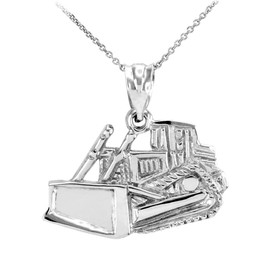 Solid 925 Sterling Silver Bulldozer Pendant Necklace, 22"