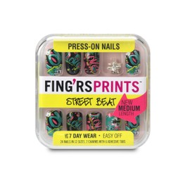 Fingrs Fing'rsprints Pre-Glued Nails, Street Beat Block Party, 24 Count