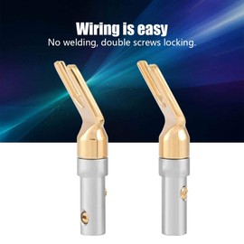 3Pair/6Pcs Banana Cable Plugs, Closed Screws Connectors for Speaker Wire Gold Plated U Fork Y Spade Plug Speaker, Solder