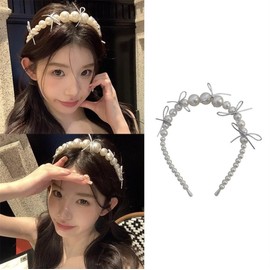 [VOKLLIYU] 2個セット ヘアバンド 可愛い 真珠とリボンデザイン アクセサリー レディース ヘアアクセサリー エレガント おしゃれ 髪飾 優雅 日常 パーティー (A-2個セット）
