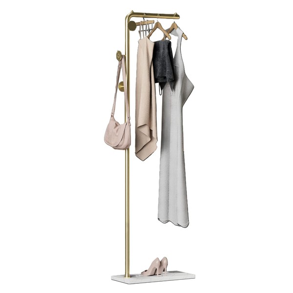 Coat Rack Stand, Gold Clothing Rack Freestanding with Satin Steel Finish and Natural Stable Marble Base, for Coats, Hats, Scarves, Clothes, and Handbags be Applicable Home Bedroom Hotel Hall