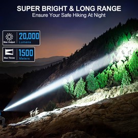 Flashlights High Lumens Rechargeable, 20000 Lumens Super Bright 1500 Meters Long Range Small Powerful Flashlight, 6 Modes LED Tactical Pocket Waterproof Flash Light for Camping (2, Black/Purple)