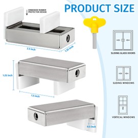 Window Locks for Horizontal Sliding Windows(4 Sets) Child Proof Sliding Window Stopper Security 0.66'' to 1.65'' Adjustable Width Stainless Steel Window Locks with Keys