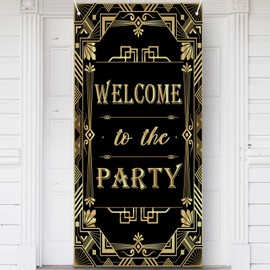 Welcome to The Party Door Banner Decor: Roaring 20s Gatsby Theme Party Decorations - Jazz Style 1920s Door Cover for Retro Birthday Retirement Movie Night New Year Bachelor Event Supplies