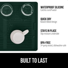 GORILLA GRIP 100% silicona última intervensión de BPA para mostrador de cocina, secado rápido, diseño acanalado, fácil de limpiar, impermeable, resistente al calor, se adapta debajo del estante, 13 x