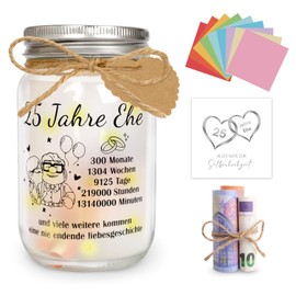 YYSWSAKY Geschenke zur Silberhochzeit, LED Flaschenlicht mit Spruch, 25. Jahrestag Hochzeit Geldgeschenk, Dekoflasche mit Lichterkette für Paare Frauen Männer (Silberhochzeit)