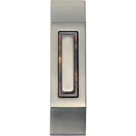 IQ America DP1234A Wired Satin Nickel Plated Surface Mounted Contemporary Lighted Doorbell Pushbutton Push Button Black Accent Ring use with most Wired Door Bells Chimes 3.5" x 1" x .75"