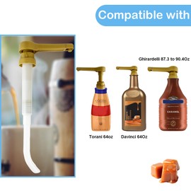 Sauce Pump Dispenser for Torani Davinci 64oz, Ghirardelli 87.3 to 90.4 Fluid Ounce Sauce Bottles, 2pack Coffee Syrup Sauce Pumps with 0.5oz Each Pump