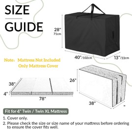 Joymo Folding Mattress Storage Bag for 4" Twin & Twin XL, Waterproof Foldable Mattress Moving Bag for Tri-Fold Memory Foam Guest Bed, Dustproof Heavy Duty Mattress Carrying Case Travel(40"x28"x13")