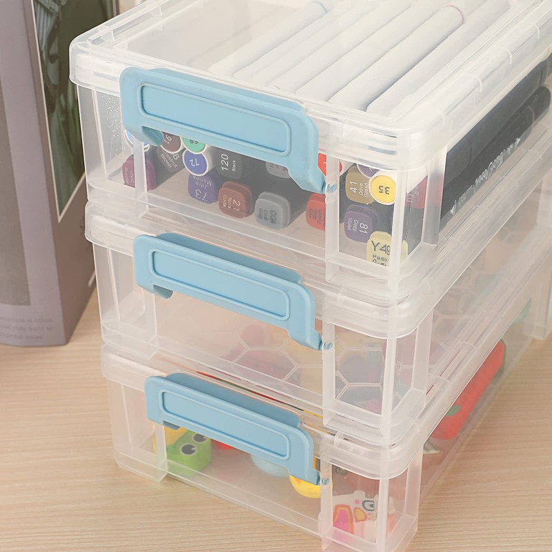 BTSKY Pack of 4 Stackable Transparent Pen Boxes, Office Supplies