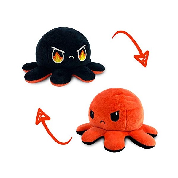 TeeTurtle | The Original Reversible Octopus Plushie | Patented Design | Fire Eyes | Show Your Mood Without Saying a Word