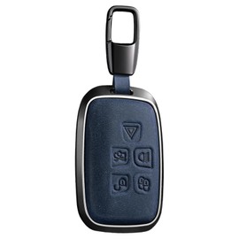 Leather Key Fob Cover Key Case Protector Fit for LR4 Sport Evoque XF XJ XJL F-pace 5 Buttons Remote Car Key Case (A-BLUE)