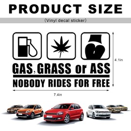ZNDAW Gas Grass or Ass Stickers for Cars, Nobody Rides for Free Vinyl Decal Funny Bumper Sticker, Universal Reflective Die Cut Exterior Decoration for Truck Van SUV Windows