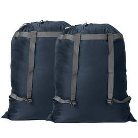 2 Pack Laundry Bag Backpack, 27” x 34”Sturdy Laundry Bag with Shoulder Straps Drawstring Closure Heavy Duty Foldable Laundry Backpack for College, Travel, Laundromat, Apartment (Navy Blue)