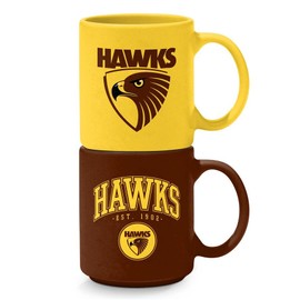 AFL Hawthorn Hawks Set of 2 Stackable Mugs